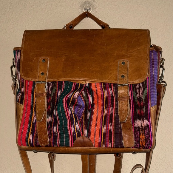 Nena & Co. Handbags - Nena & Co. Brown Leather & Multicolor Woven Backpack Satchel